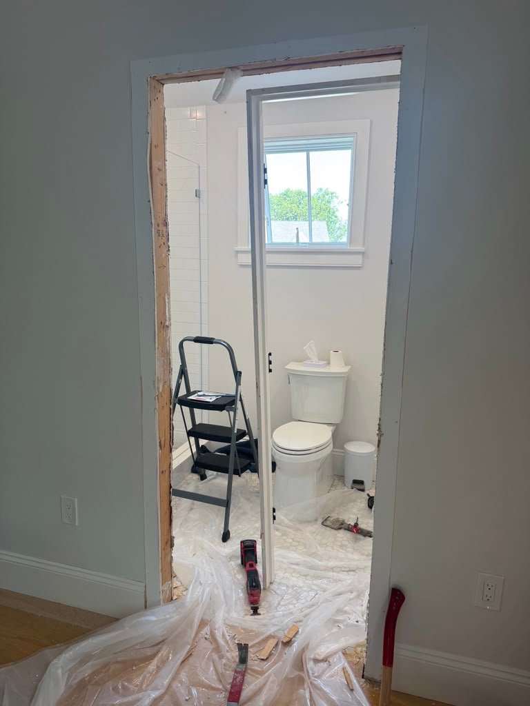 Interior door installation in progress