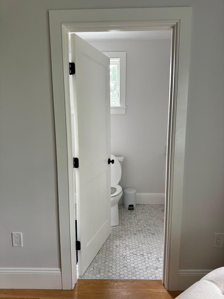 Bathroom door installation finish