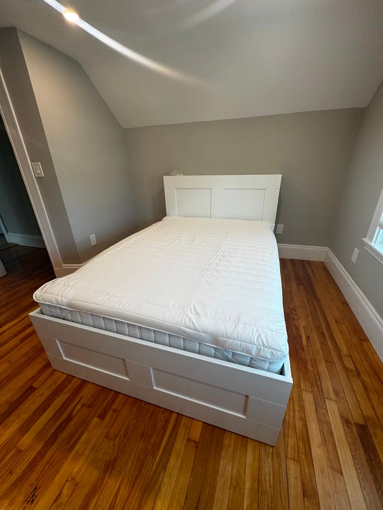 White bed frame furniture assembly