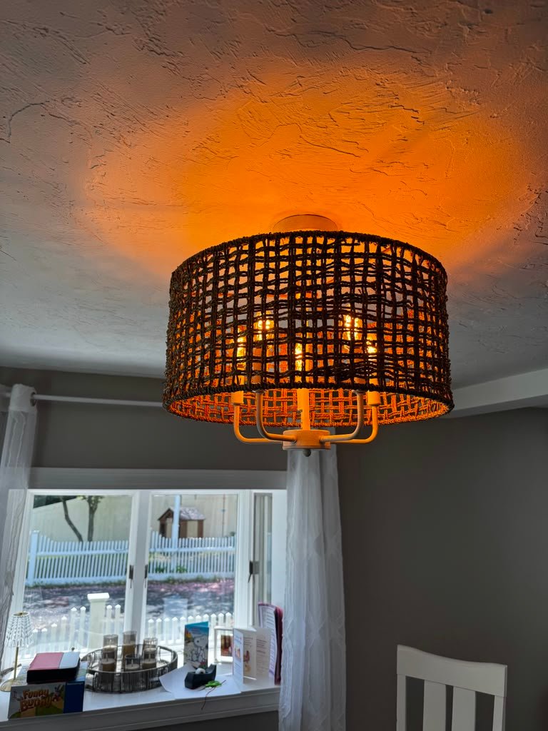 Woven ceiling light fixture installation
