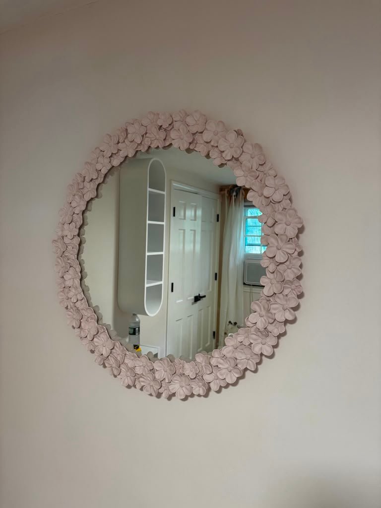 Floral round mirror installation