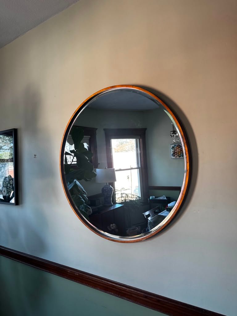 Round wood mirror installation