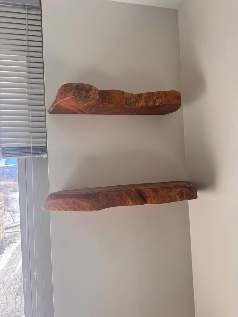 Live edge wood floating shelves