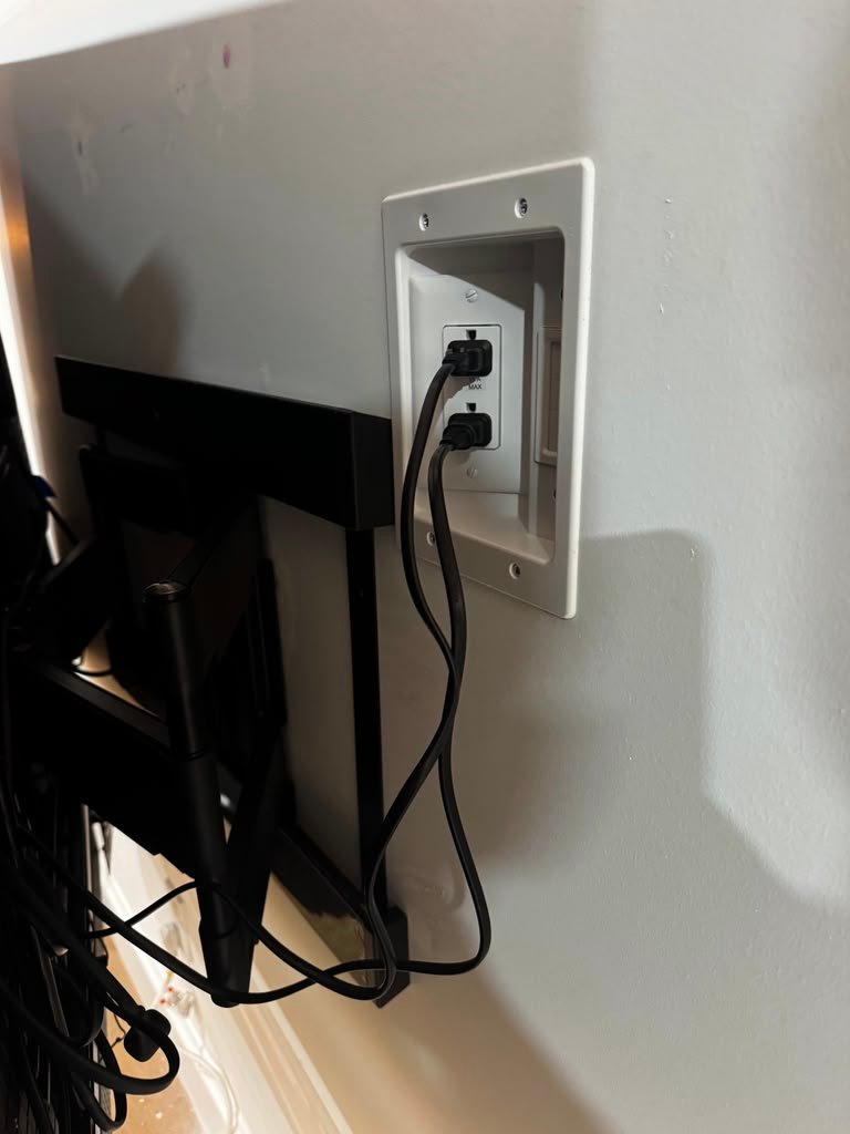TV cable hiding outlet behind television