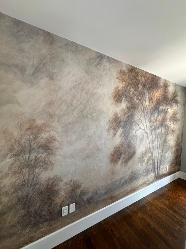 Scenic mural wallpaper installation