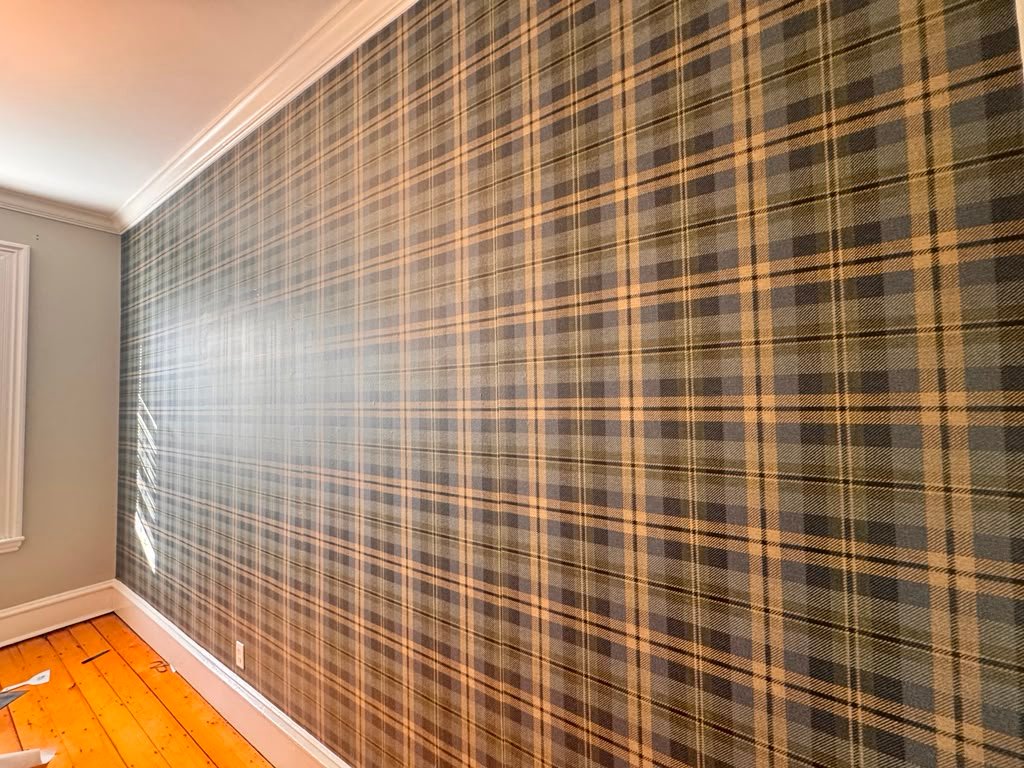 Plaid wallpaper installation detail
