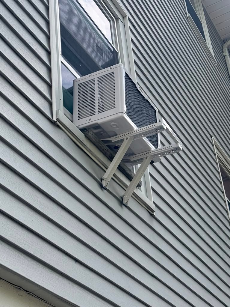 Window AC installation with support bracket